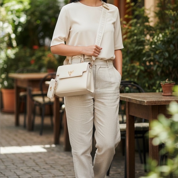 Valentino Orlandi Cream Vegan Leather Cream Satchel with wallet - Picture 2 of 10